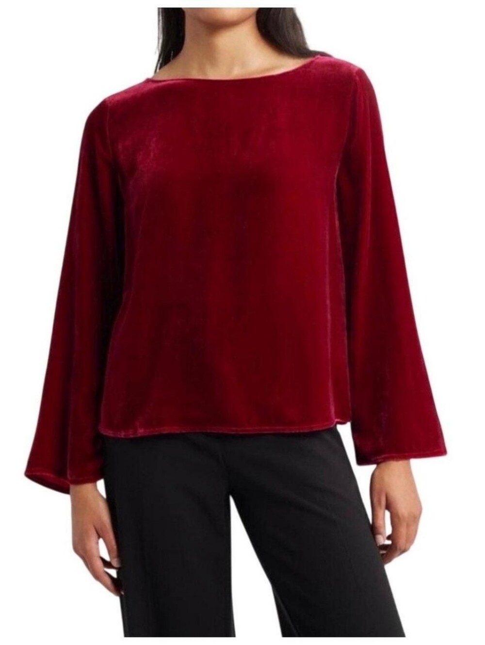 NWT Eileen Fisher Velvet Bateau Neck Bracelet Sleeve Top-Ruby Red-Various Sizes